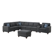 9-Piece Linen Fabric Upholstered Sectional With Console & Ottoman-Dark Gray