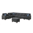 9-Piece Linen Fabric Upholstered Sectional With Console & Ottoman-Dark Gray