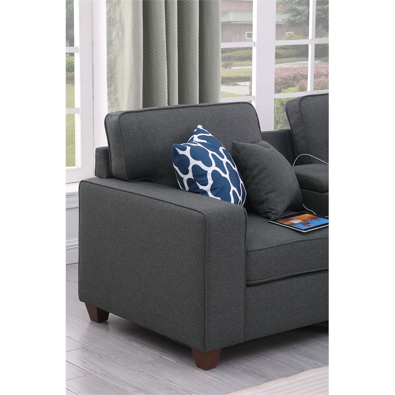 9-Piece Linen Fabric Upholstered Sectional With Console & Ottoman-Dark Gray