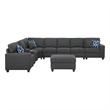 9-Piece Linen Fabric Upholstered Sectional With Console & Ottoman-Dark Gray