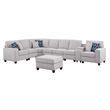 9-Piece Linen Fabric Upholstered Sectional With Console & Ottoman-Light Gray