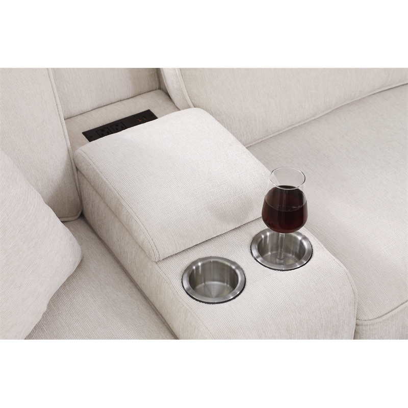 8 - Piece Chenille Fabric Upholstered Sectional With Console & Ottoman-Beige
