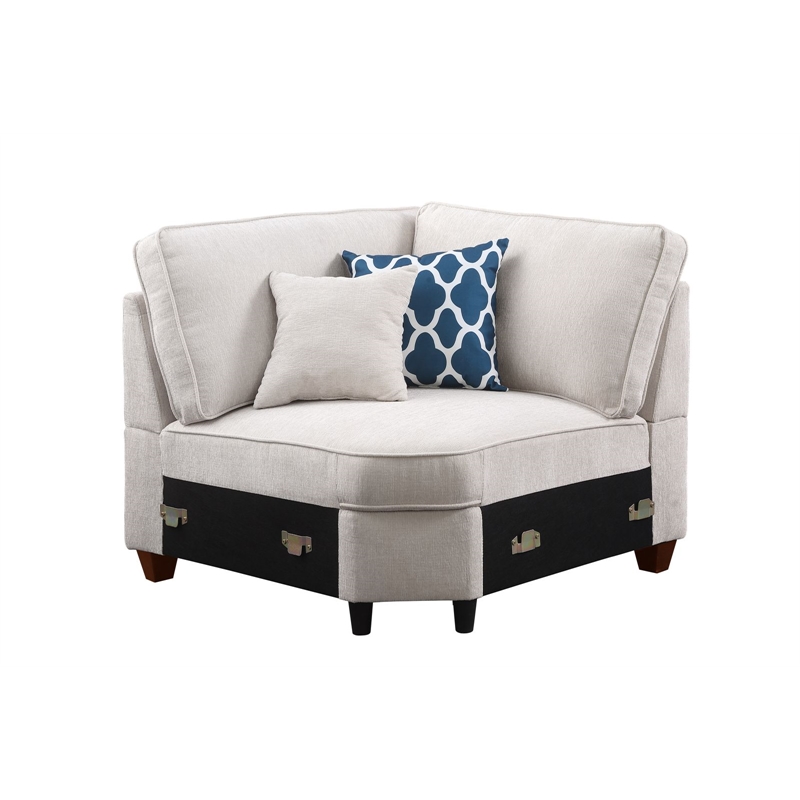 8 - Piece Chenille Fabric Upholstered Sectional With Console & Ottoman-Beige