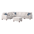 8 - Piece Chenille Fabric Upholstered Sectional With Console & Ottoman-Beige