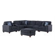 8 - Piece Chenille Fabric Upholstered Sectional With Console & Ottoman-Black