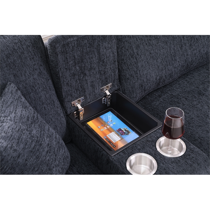 8 - Piece Chenille Fabric Upholstered Sectional With Console & Ottoman-Black