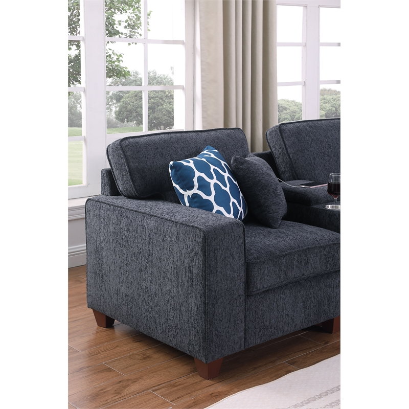 8 - Piece Chenille Fabric Upholstered Sectional With Console & Ottoman-Black