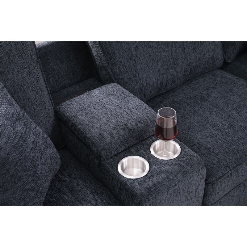 8 - Piece Chenille Fabric Upholstered Sectional With Console & Ottoman-Black