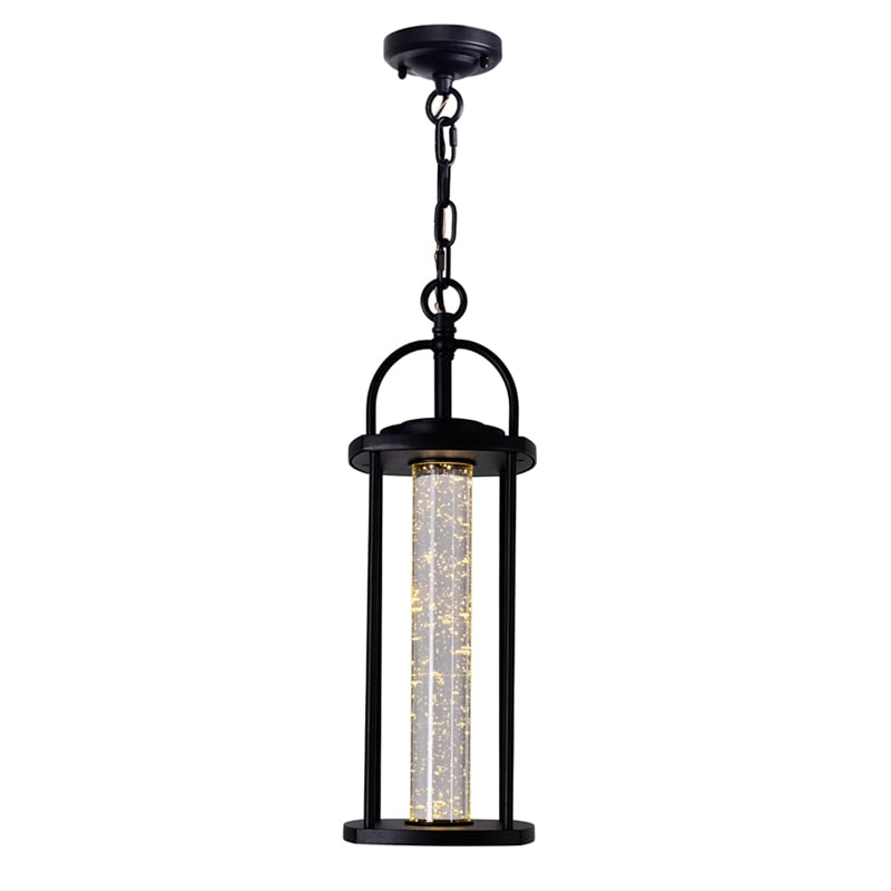 CWI Lighting Greenwood 1 Light Farmhouse Metal LED Outdoor Pendant in Black