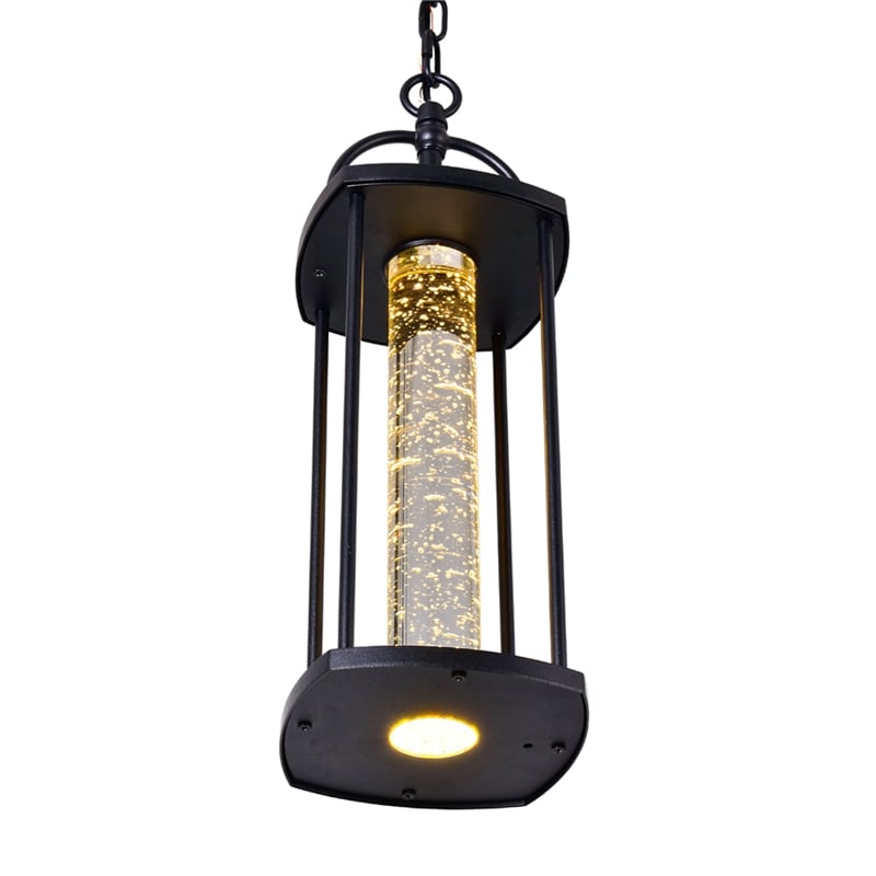 CWI Lighting Greenwood 1 Light Farmhouse Metal LED Outdoor Pendant in Black