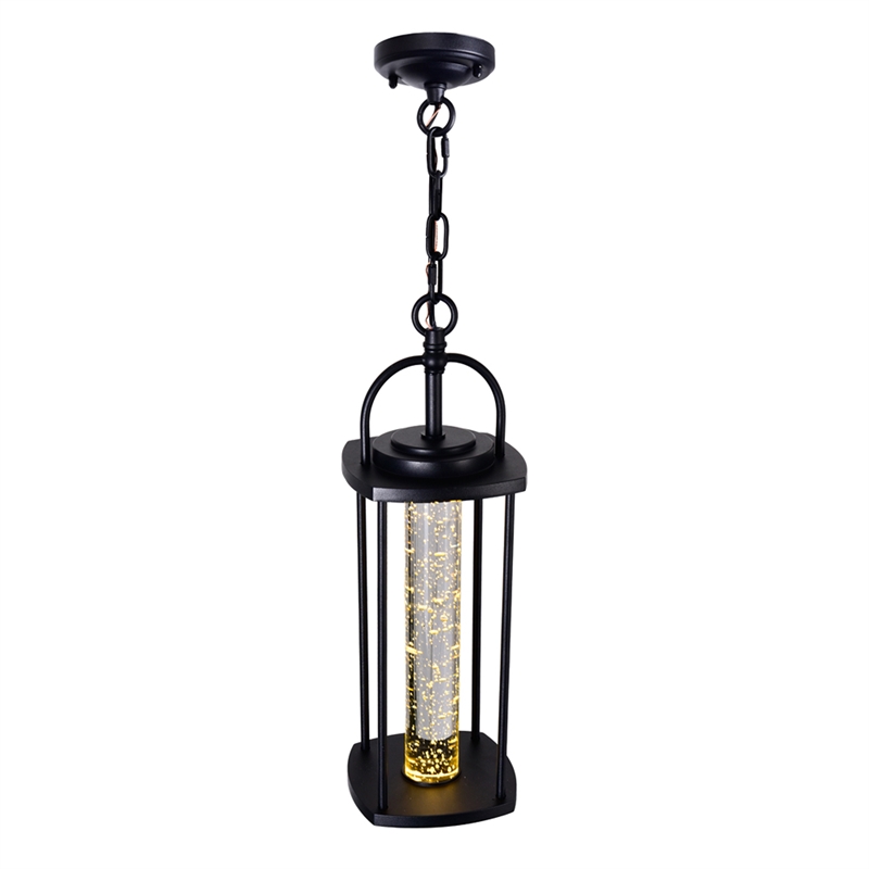 CWI Lighting Greenwood 1 Light Farmhouse Metal LED Outdoor Pendant in Black
