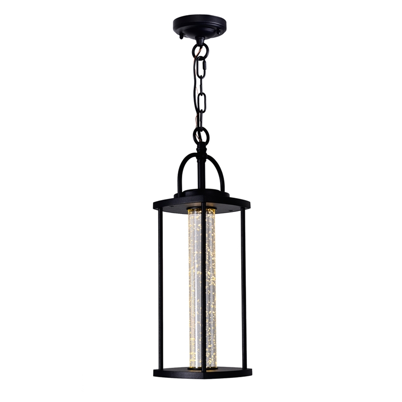CWI Lighting Greenwood 1 Light Farmhouse Metal LED Outdoor Pendant in Black