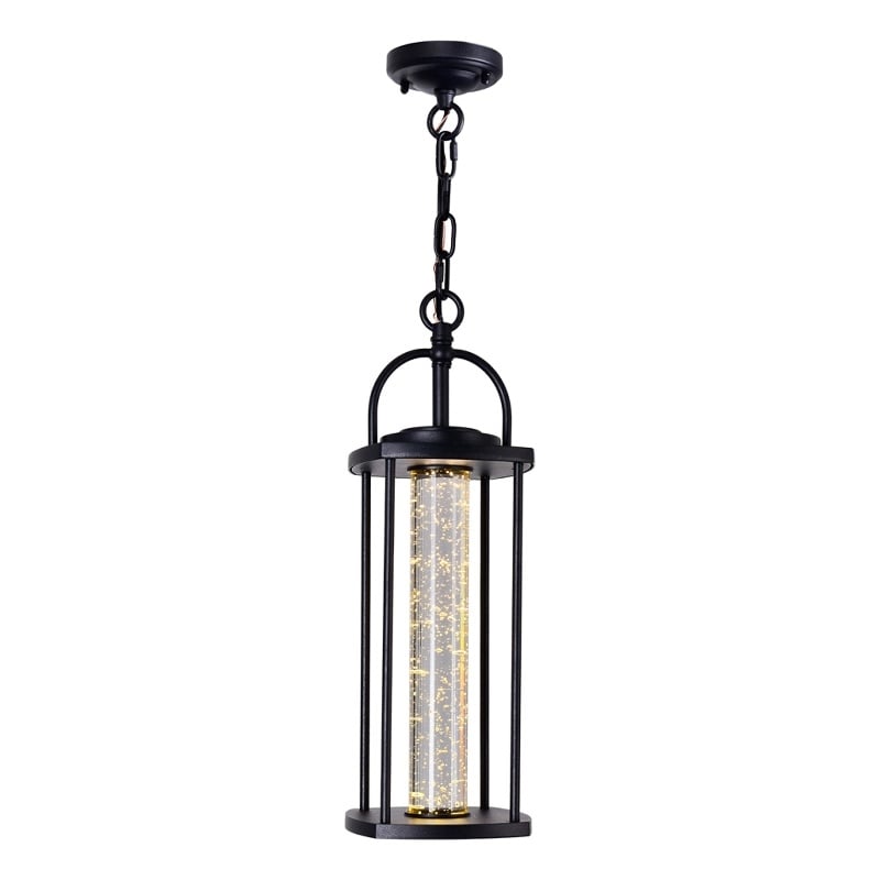 CWI Lighting Greenwood 1 Light Farmhouse Metal LED Outdoor Pendant in Black