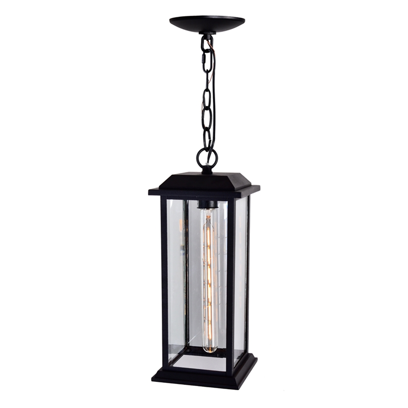 CWI Lighting Blackbridge 1 Light Farmhouse Metal Outdoor Pendant in Black