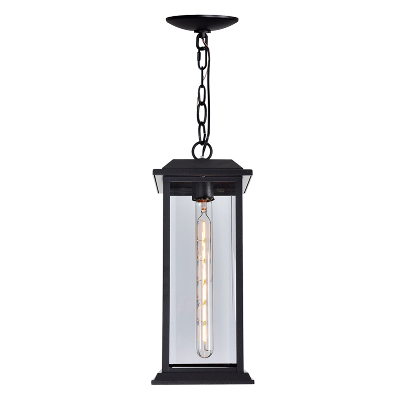 CWI Lighting Blackbridge 1 Light Farmhouse Metal Outdoor Pendant in Black