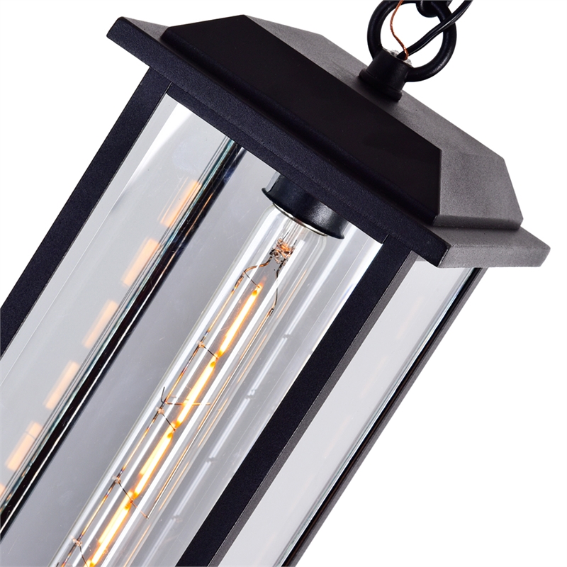 CWI Lighting Blackbridge 1 Light Farmhouse Metal Outdoor Pendant in Black