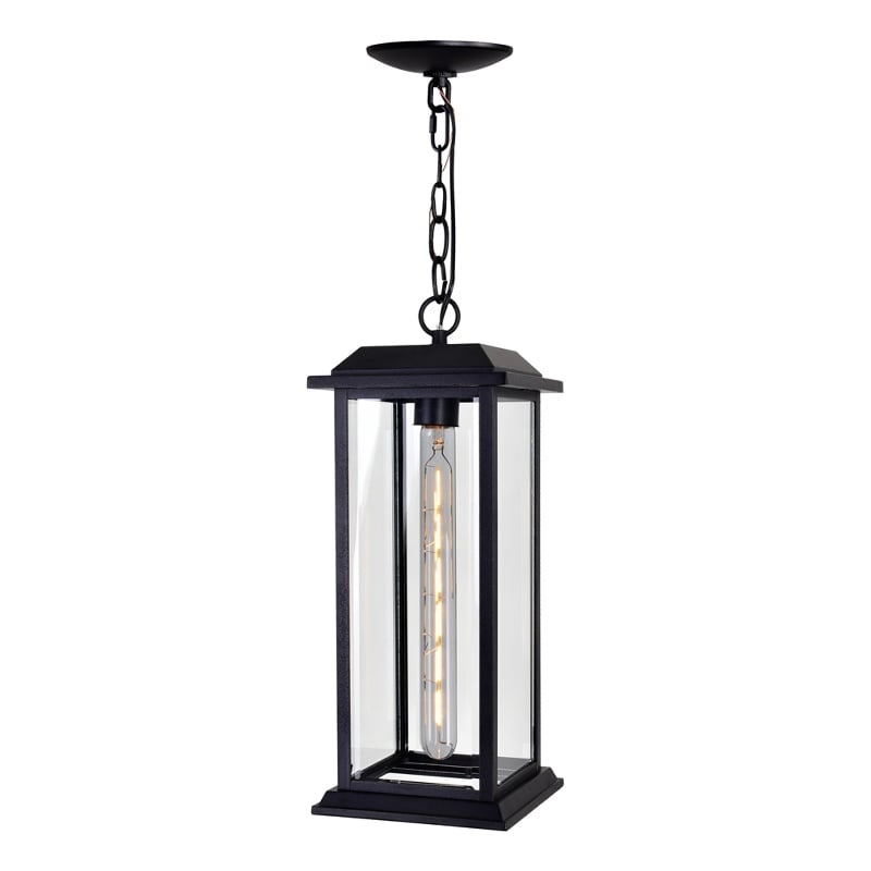 CWI Lighting Blackbridge 1 Light Farmhouse Metal Outdoor Pendant in Black