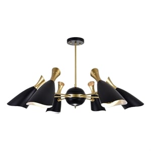 CWI Lighting Rolin 12 Light Down Transitional Metal Chandelier in Black/Gold