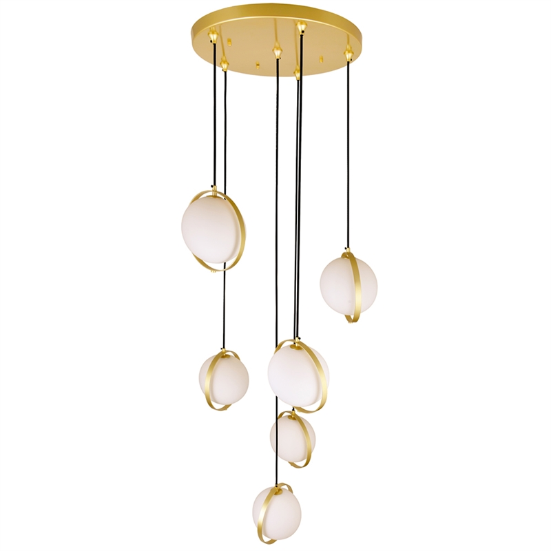 CWI Lighting Da Vinci 6 Light Contemporary Metal Pendant in Brass