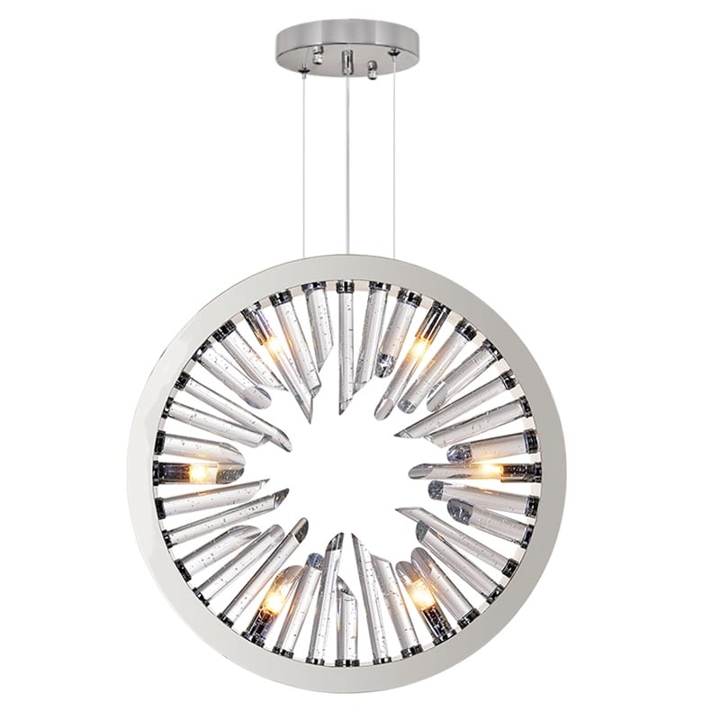 CWI Lighting Spiked 6 Light Contemporary Metal Chandelier in Polished Nickel