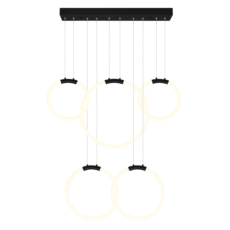 CWI Lighting Hoops 5 Light Contemporary Metal LED Chandelier in Black