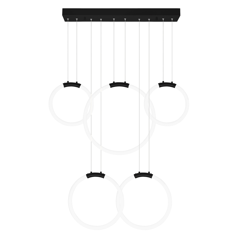 CWI Lighting Hoops 5 Light Contemporary Metal LED Chandelier in Black