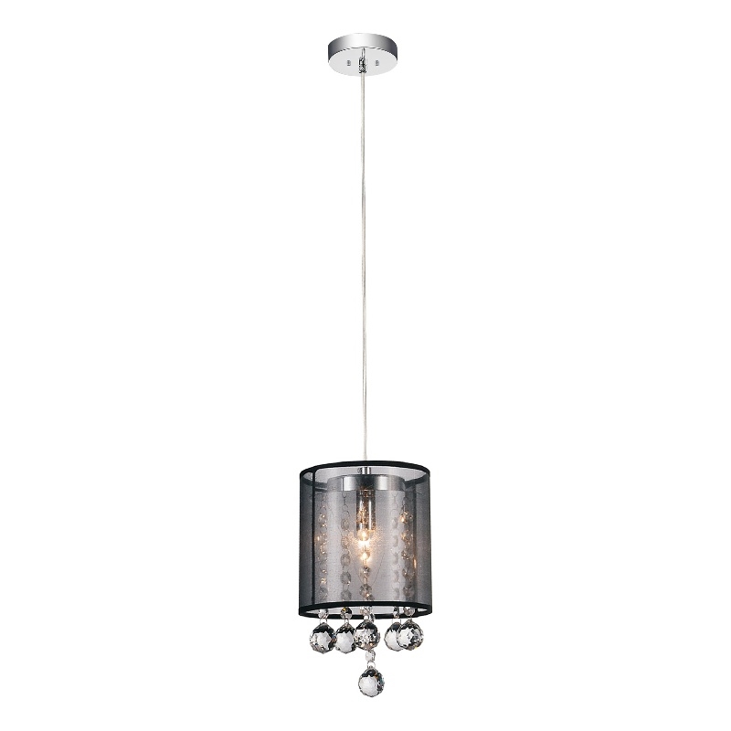 CWI Lighting Radiant 1 Light Drum Shade Metal Mini Pendant in Chrome/Clear
