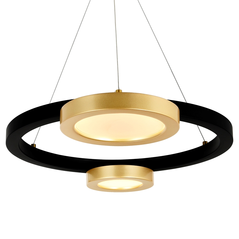 CWI Lighting Deux Lunes Contemporary Metal LED Chandelier in Black/Brass