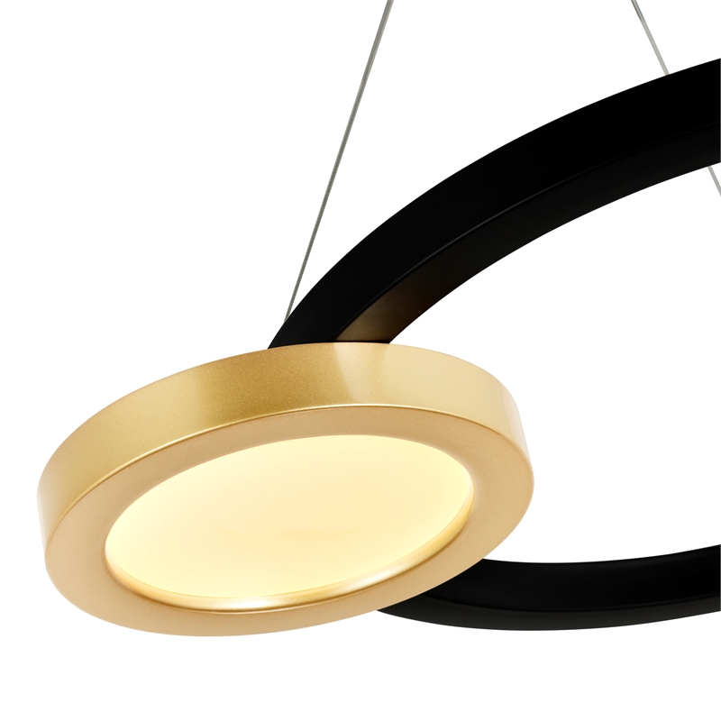 CWI Lighting Deux Lunes Contemporary Metal LED Chandelier in Black/Brass