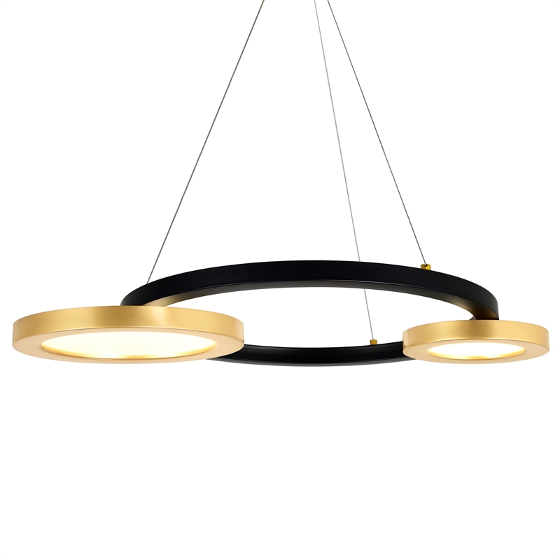 CWI Lighting Deux Lunes Contemporary Metal LED Chandelier in Black/Brass