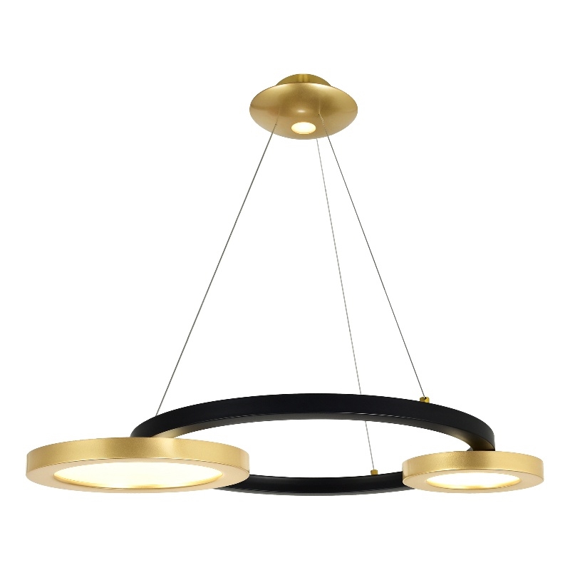 CWI Lighting Deux Lunes Contemporary Metal LED Chandelier in Black/Brass