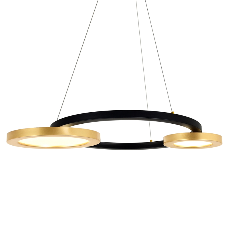 CWI Lighting Deux Lunes Contemporary Metal LED Chandelier in Black/Brass