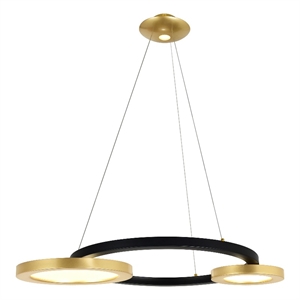 CWI Lighting Deux Lunes Contemporary Metal LED Chandelier in Black/Brass