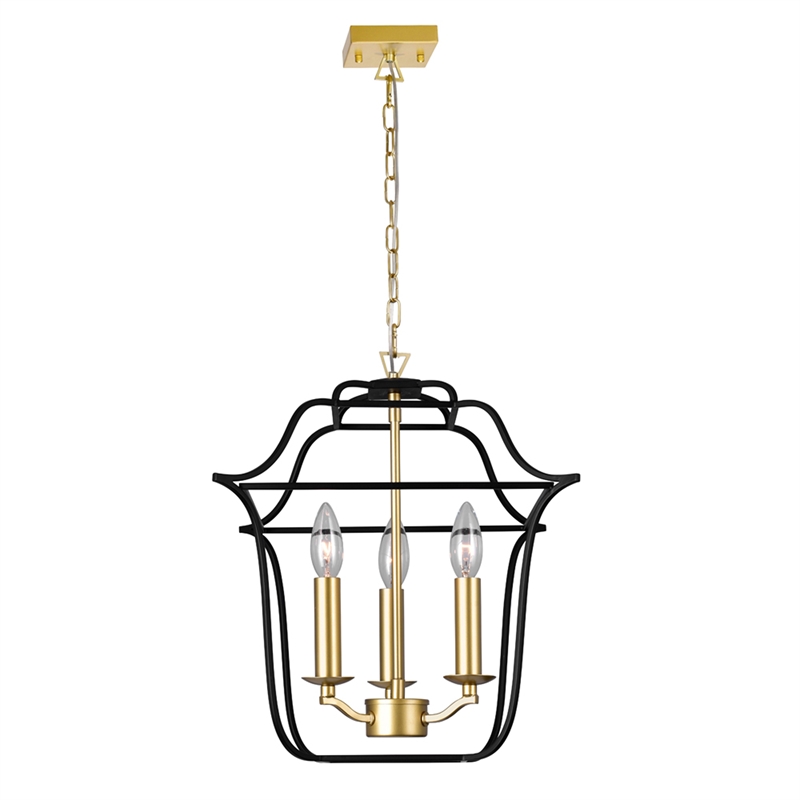 CWI Lighting Tudor 3 Light Contemporary Metal Pendant in Satin Gold/Black