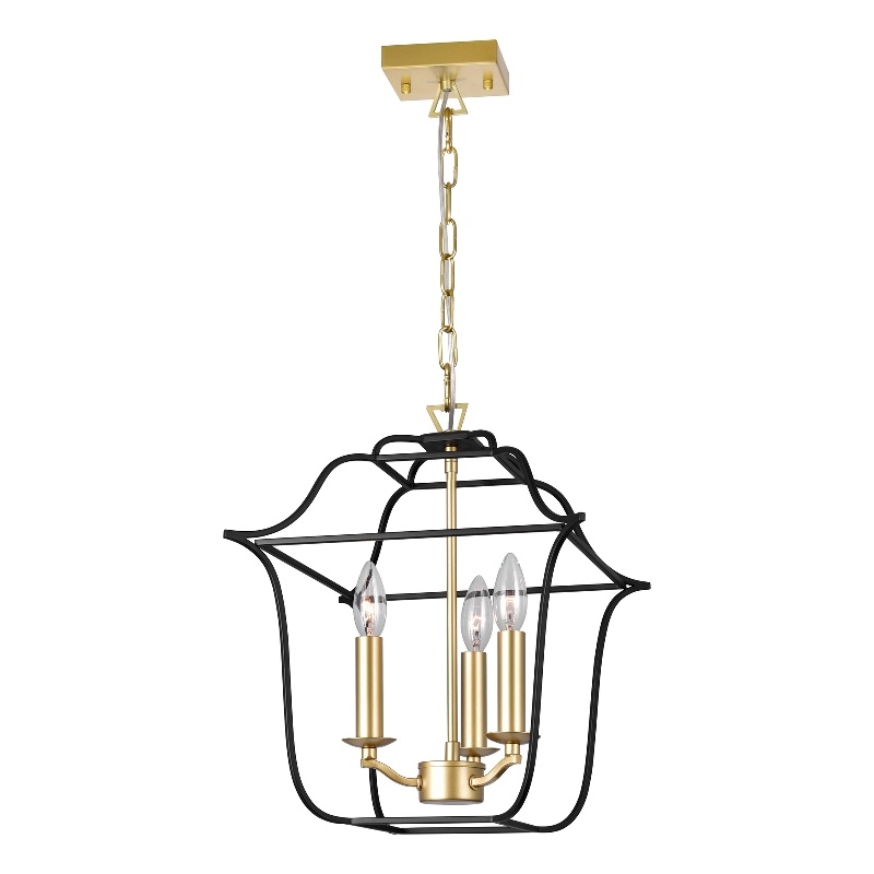 CWI Lighting Tudor 3 Light Contemporary Metal Pendant in Satin Gold/Black