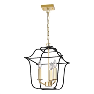 CWI Lighting Tudor 3 Light Contemporary Metal Pendant in Satin Gold/Black