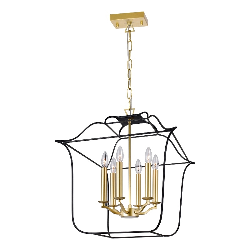 CWI Lighting Tudor 6 Light Contemporary Metal Chandelier in Satin Gold/Black