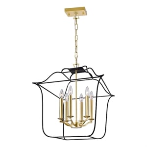 CWI Lighting Tudor 6 Light Contemporary Metal Chandelier in Satin Gold/Black