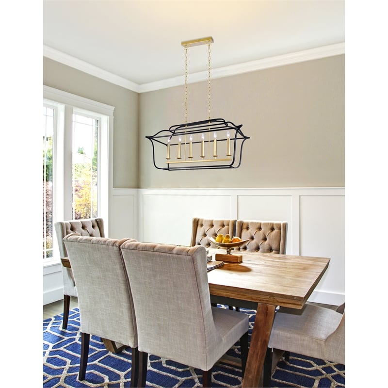 CWI Lighting Tudor 6 Light Metal Island/Pool Table Chandelier in Gold/Black