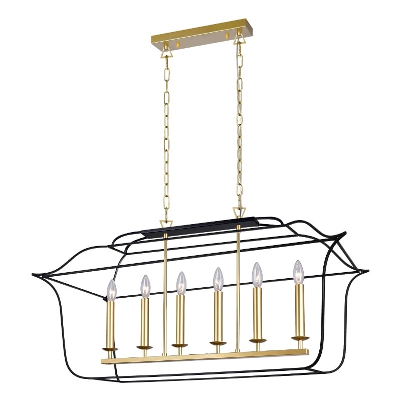 CWI Lighting Tudor 6 Light Metal Island/Pool Table Chandelier in Gold/Black