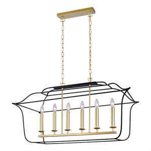 CWI Lighting Tudor 6 Light Metal Island/Pool Table Chandelier in Gold/Black