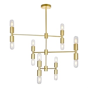 CWI Lighting Hand Crank 12 Light Contemporary Metal Chandelier in Gold