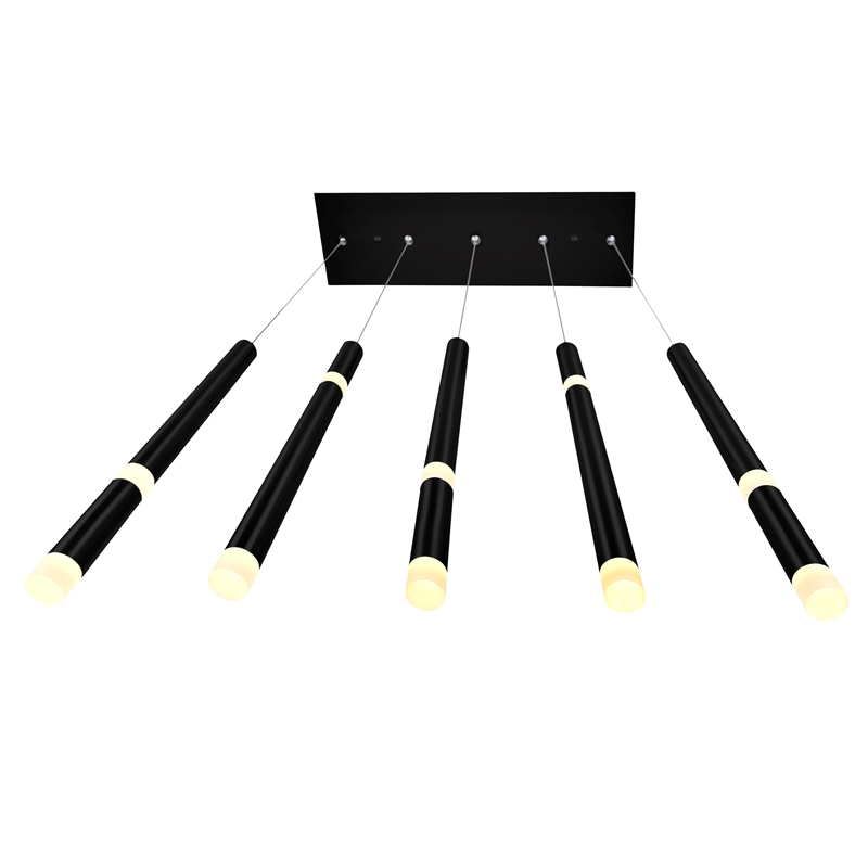 CWI Lighting Flute 5 Light Contemporary Metal LED Chandelier in Black
