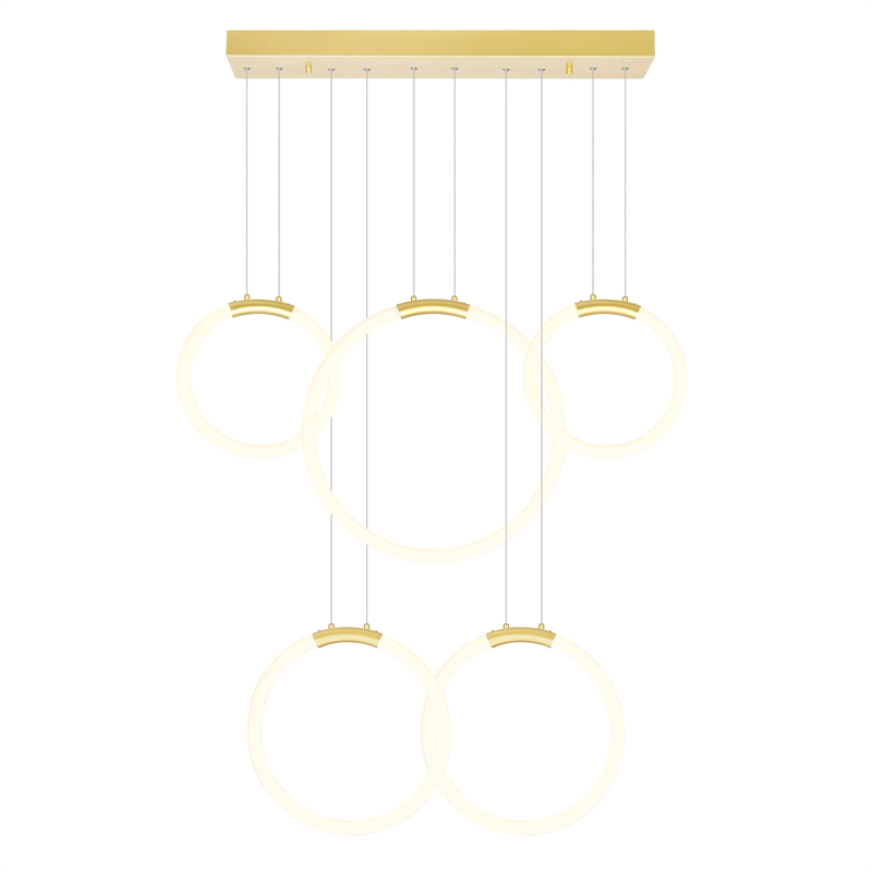CWI Lighting Hoops 5 Light Contemporary Metal LED Chandelier in Satin Gold
