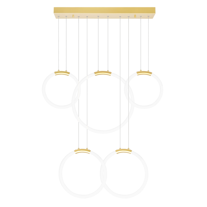 CWI Lighting Hoops 5 Light Contemporary Metal LED Chandelier in Satin Gold