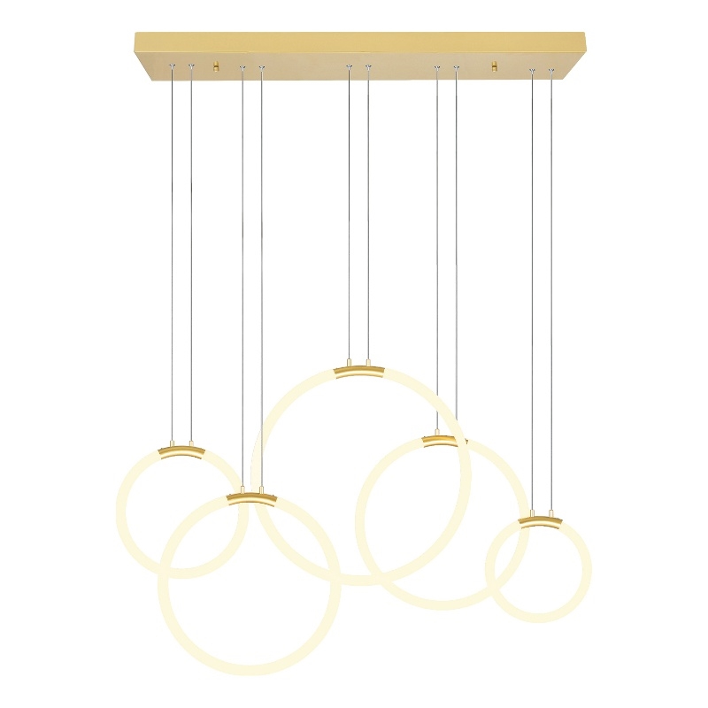 CWI Lighting Hoops 5 Light Contemporary Metal LED Chandelier in Satin Gold