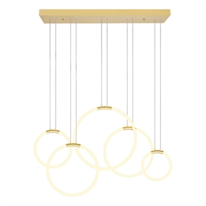 CWI Lighting Hoops 5 Light Contemporary Metal LED Chandelier in Satin Gold