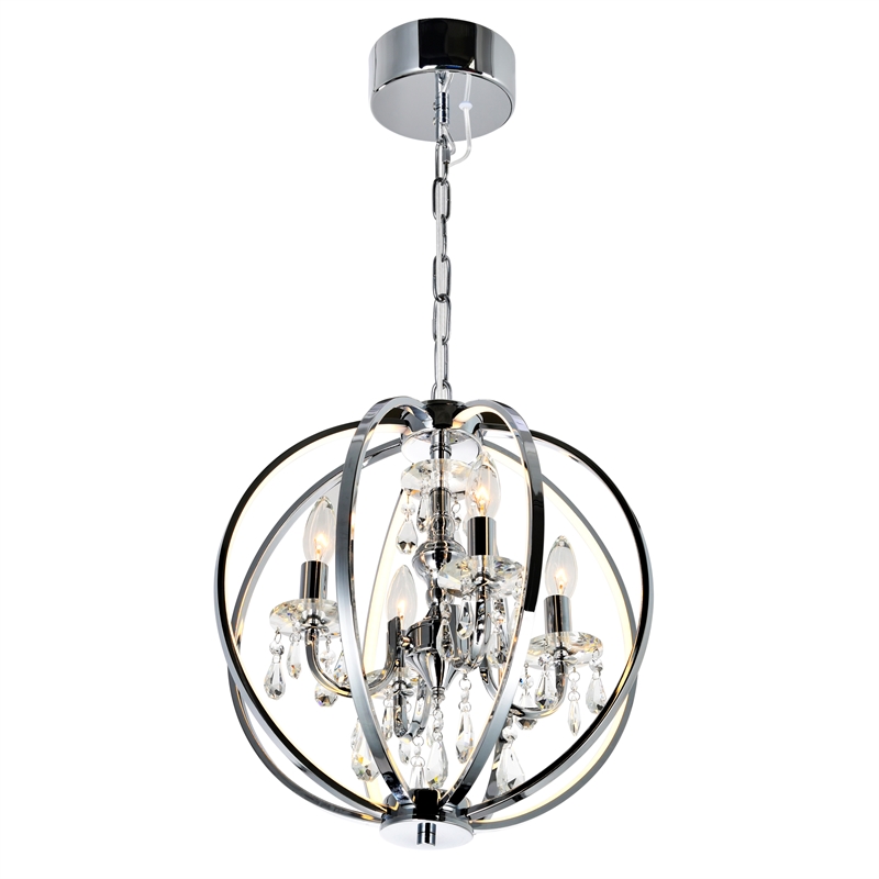 CWI Lighting Abia 4 Light Up Contemporary Metal Chandelier in Chrome