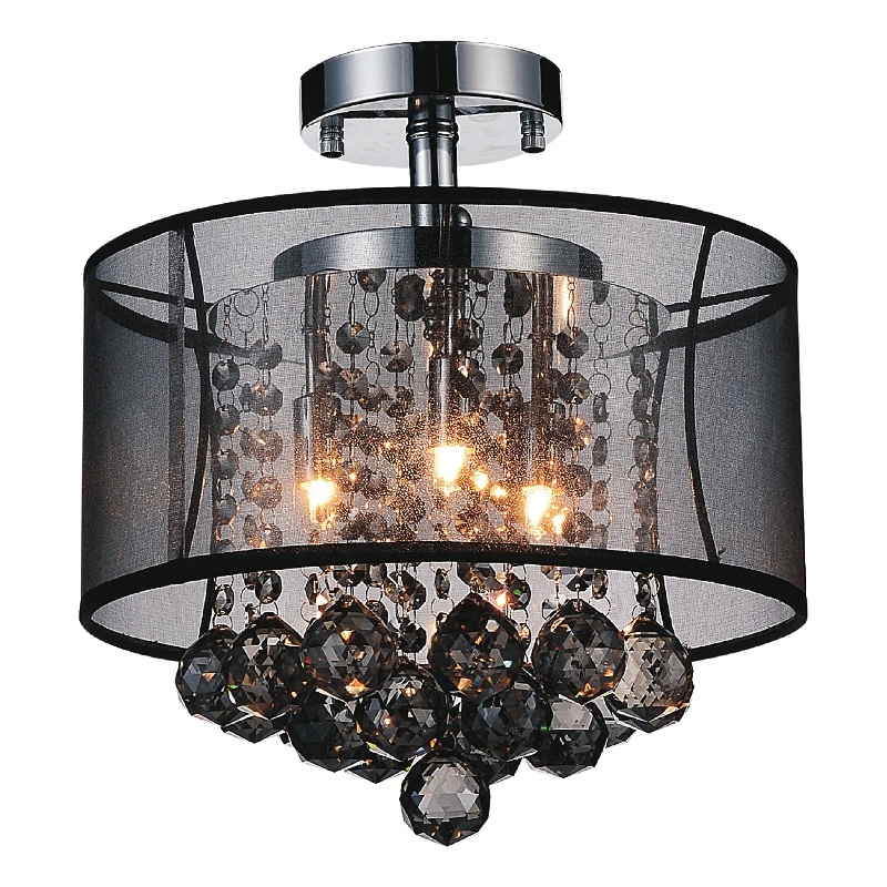CWI Lighting Radiant 3 Light Metal Flush Mount with Drum Shade in Chrome