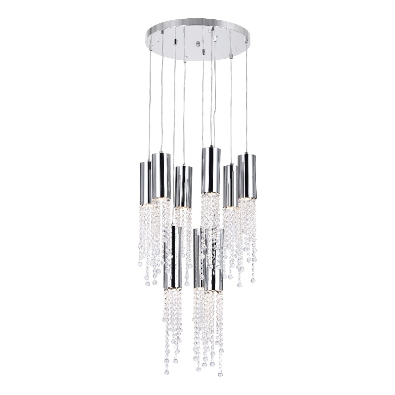 CWI Lighting Extended 9 Light Transitional Metal Pendant in Chrome